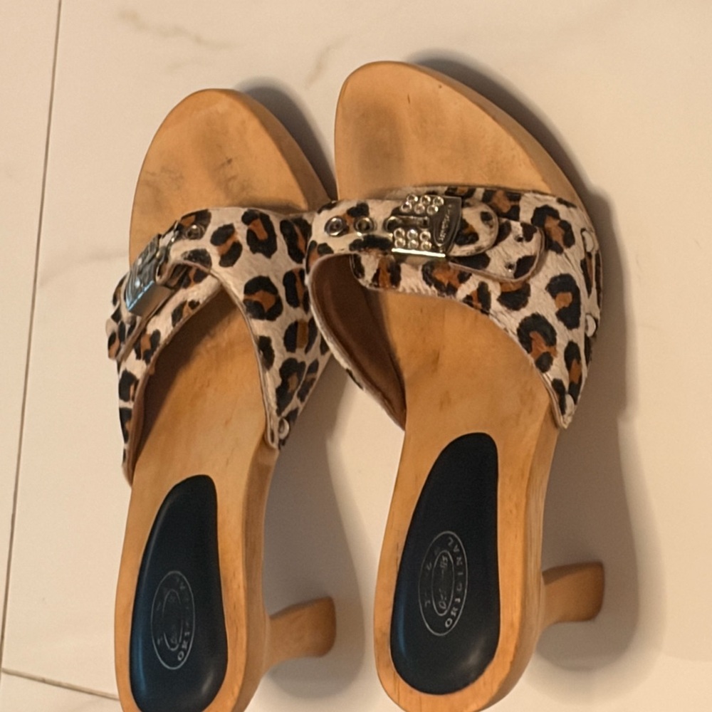 Dr. Scholl's Leopard Print Slide Mules with Buckle - Brown/Black